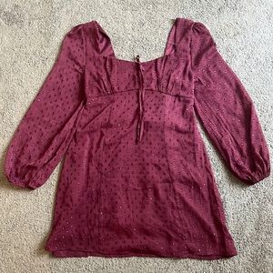 Long sleeve flowy marroon mini dress